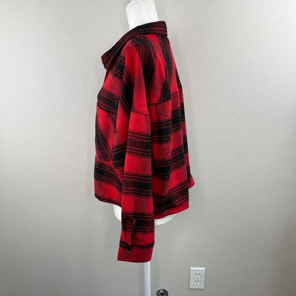Ci Sono Red Black Plaid Flannel Button Front Long Sleeve Crop Shirt Shacket XL - Picture 7 of 10